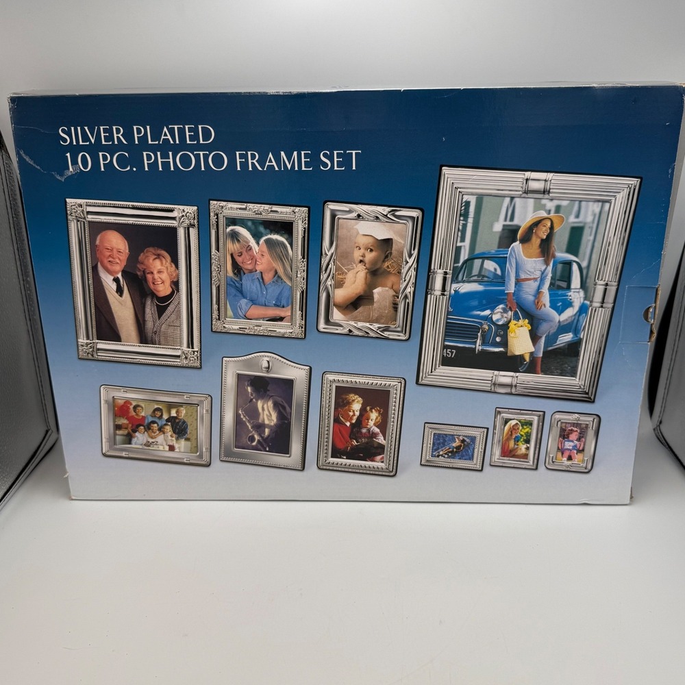Vintage 90s Silver Plated 10 Pc Photo Frame Set Assorted Sizes Gallery Wall New